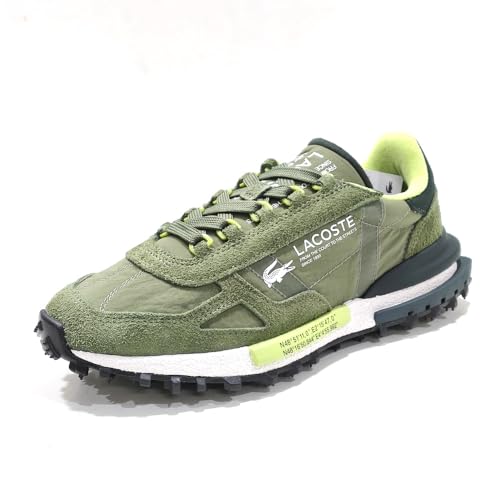 Lacoste Elite Active Laufschuhe, grün Khaki, Nylon und Wildleder, strukturierte Gummisohle, Retro-Stil der 70er Jahre, grün, 43 EU