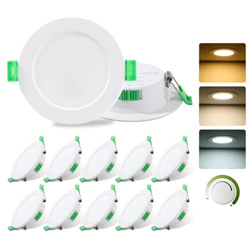 Fynokst LED Einbaustrahler 230V Dimmbar, 7W LED Spots 68mm - 78mm Lochmaß, 3000K/4000K/6500K Einstellbare Farbtemperatur Deckenspots, IP44 Spots Deckenleuchte Für Küche, Bad, Wohnzimmer, 12er Set