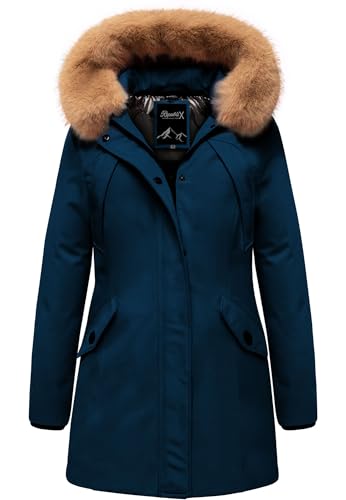 REPUBLIX Damen Gefütterte Dicke Winter Jacke Mantel Parka mit Kapuze RJ-8013 Navyblau XS