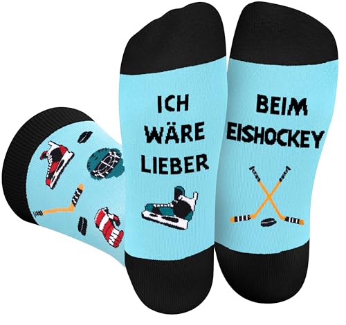 Lustige Socken Herren Damen Jungen - Witzige Eishockey-Socken mit Spruch ICH WÄRE LIEBER,BEIM EISHOCKEY - Bunte Coole Verrückte Geschenke Weihnachten Ostern Vatertag Geschenkideen für Papa Männer