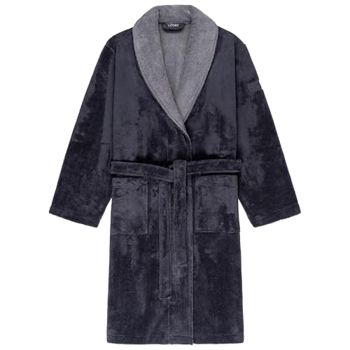 LOOKS BY WOLFGANG JOOP Bademantel L, Bademantel Unisex Frottee, Morgenmantel grau mit Schalkragen, hochwertige Baumwollmischung
