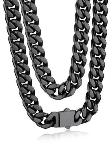 Bandmax Herren Kette Edelstahl Miami Panzerkette 9MM breit Damen Halskette 50CM Männer Kubanische Kette Schwarz Miami Halskette Hip Hop Gliederkette Accessoire Modeschmuck für Liebhaber