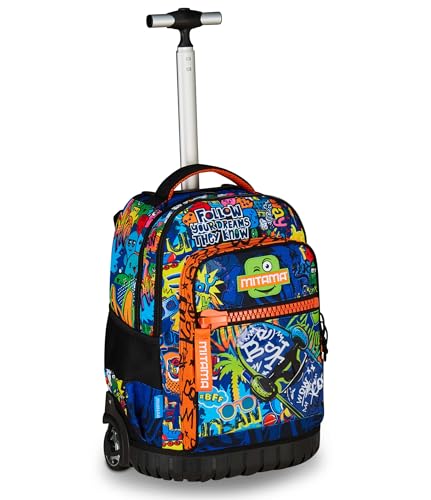 Mitama Trolley, 2 in 1, Schulranzen mit Rollen, Rucksack mit Trolleyfunktion für Kinder, ab 1. Klasse, für Schule, Reisen, Schulanfänger, mehrfarbig