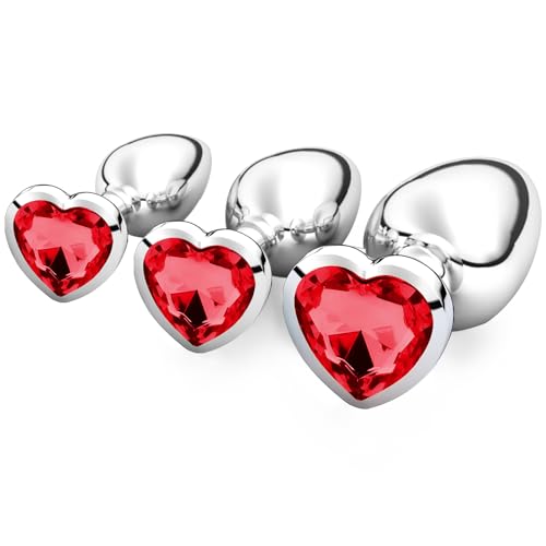 3 Stücke Klein Medium Groß Metall Analplug Set mit Herzform Kristall Diamant Anal Sexspielzeug,Buttplug Anal Butt Plug,für Frauen Männer Paare Anfanger für Frauen Männer Plug Metall Set (rot)