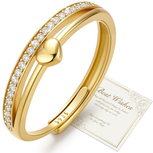 J.Fée Ring Silber 925 Damen mit 5A Zirkonia, Ring Damen Gold Verstellbarer, Verlobungsring Damens Promise Rings mit Geschenkbox, Elegante Schmuck Frauen Geschenke für Frauen, Gold
