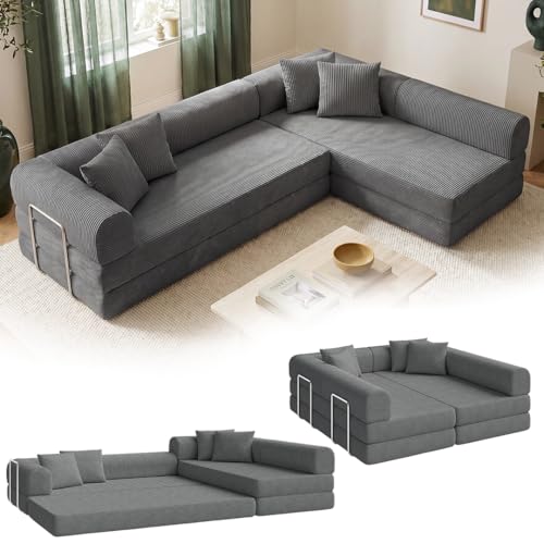 skølm Lofn Ecksofa 300cm, 4 Sitzer, Dunkelgrau, mit 4 Kissen & Stahlgestell