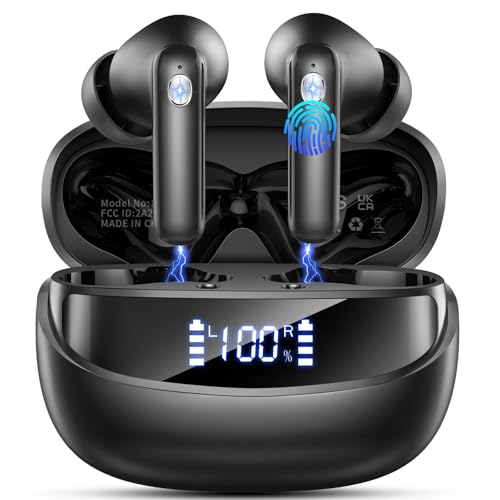 Nerunsa Kopfhörer Kabellos Bluetooth, 50 Std Spielzeit In Ear Kopfhörer mit ENC Noise Cancelling Mics, IP7 Wasserdicht Kabellose Kopfhörer