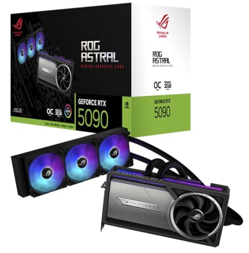 ASUS GeForce RTX 5090 Astral LC Overclocked Liquid Cooled 32GB GDDR7 PCIe 5.0 Grafikkarte, 7680 x 4320 maximale Auflösung, volle Höhe, Dreifachsteckplatz