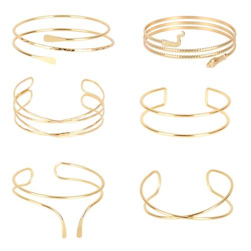 XINKEJIA Oberarmreif Gold Damen Set, 6 Teiliges Verstellbares Oberarmreif, Minimalistisches Design Für Party, Themenpartys und Karneval, 8 cm Durchmesser