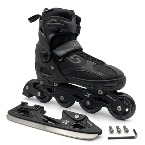Cox Swain Black Ice 2in1 Inliner & Schlittschuhe - Größenverstellbare Kombi Skates & Eislaufschuhe für Kinder, Mädchen, Jungen, Damen & Herren - Edelstahlkufen, PU-Rollen, ABEC 7, Gr. 29-32 bis 43-46