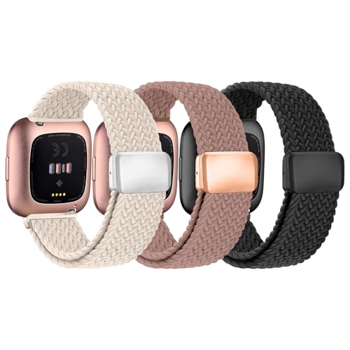 Zspoly Geflochtene Armbänd Kompatibel mit Fitbit Versa 2 Armband/Versa/Lite/SE Armband, Magnetischer Verschluss Elastischer Stoff Sport Nylon Ersatzarmband für Fitbit Versa2/1/Lite/SE für Damen Herren