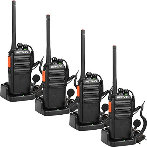 Retevis RT24 Funkgerät Set, Walkie Talkie 4er Set Lizenzfrei, 16 Kanäle CTCSS/DCS VOX, Professionell PMR Funkgeräte mit Headset und EU-Stecker Ladeschale (4 Stück, Schwarz)