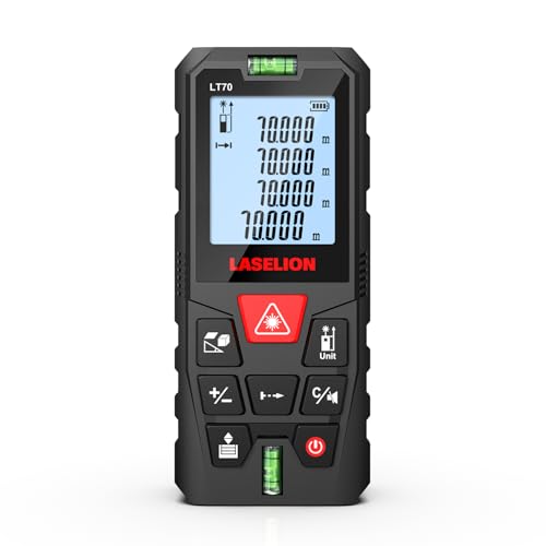 LASELION LT70 Laser-Entfernungsmesser – 70m Reichweite, Hohe Genauigkeit, Mehrere Messmodi, Eingebaute Wasserwaage und Stummschaltungsfunktion