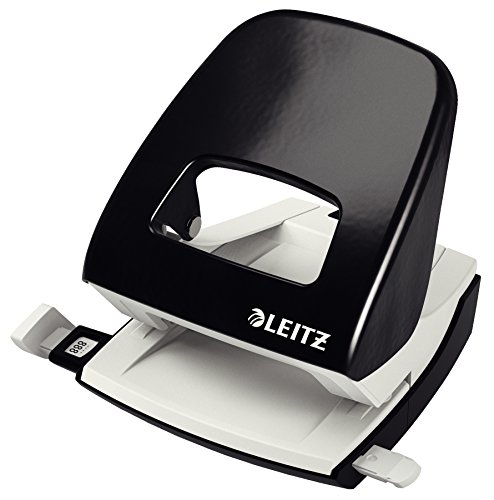 Leitz Büro Locher aus Metall, Für 30 Blatt, Anschlagschiene mit Formatangaben, Die Nummer 1 am Markt, Ergonomisches Design, schwarz, 50080095