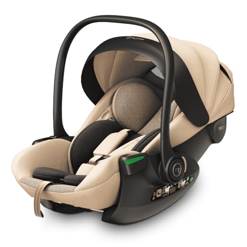 my junior® AURAᵉʳᵍᵒ i-Size Babyschale Autokindersitz mit 170° Liegeposition, 6-stufige Memory-Schaum Kopfstütze, 40-87 cm, bis 13 kg (Beige)
