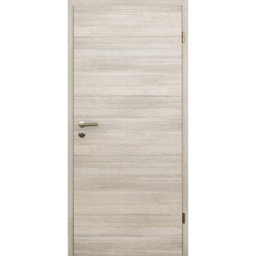 HORI Zimmertür Komplettset mit Zarge und Türdrücker I Innentür CPL Lärche Hell I Höhe 198,5 cm I Anschlag, Breite und Wandstärke wählbar - DIN rechts - 1985 x 860 x 140 mm