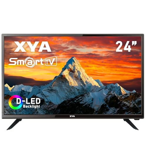 XYA 24 Zoll HD Smart TV, D-LED-Backlight Fernseher HDMI、USB、DVB-T2/S2、RJ45 Schnittstellen, Bildschirm für Wohnzimmer, Schlafzimmer und Heimantertainment – Schwarz