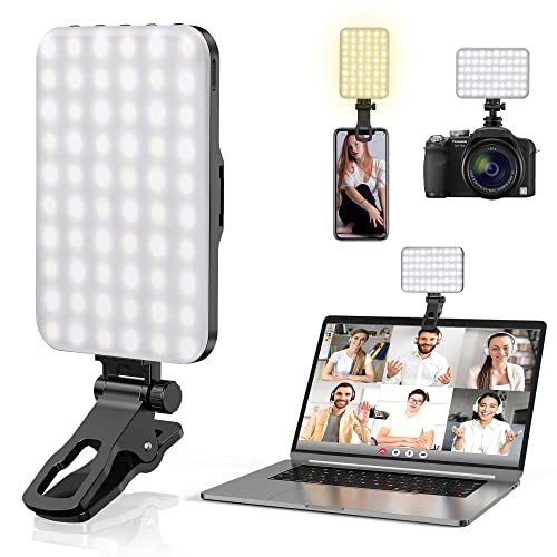 Selfie-Licht, 60 LED 2200mAh wiederaufladbares Handy-Fülllicht 7 Modi, 10-stufige Helligkeit, tragbares Clip-On-Licht für Telefon/Tablet/Laptop, Zoom Call Vlog Make-up TikTok Video Fülllicht
