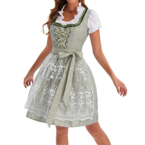 dirndl damen oktoberfest damen outfit dirndlkleid dirndelkleider midi trachtenkleid komplettsets samt mit ärmeln dresses dirndlrock traditionell reißverschluss trachtenrock dirndelkleider,Armeegrün,L
