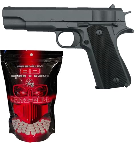 Set: Airsoft 0,5 Jule 6 mm BB Federdruck Softair + Fritz-Cell Softair Munition BBS 5000 Stück 0,20 g 6mm