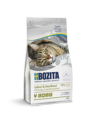 Bozita Indoor & Sterilised Katzentrockenfutter mit Huhn – 400g – getreidefreies Katzenfutter für sterilisierte Wohnungskatzen – 32 % Protein, 14 % Fett – zuckerfrei, gentechnikfrei, Alleinfuttermittel