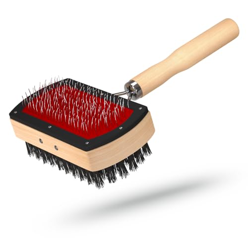 Lammfellbürste für Lammfelle und Schaffelle, Robuste Universal-Pflegebürste aus Holz, auch als Fellbürste für Haustiere, Hunde und Katzen, Zupfbürste Doppelt