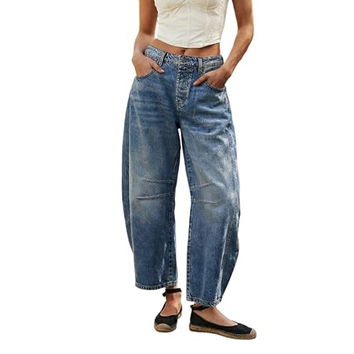 BweStilm Stretch Jeans Damen, Barrel Jeans Damen Baggy High Waist Y2K Jeanshose Wide Leg Stretch Damenjeans Bequeme Weites Bein Jeanshosen Boyfriend Lockere Hosen Denim Pants Casual Freizeithose