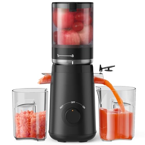 TUUMIIST Entsafter‚ Slow Juicer mit 135MM Extra Großem Einfüllschacht, Entsafter Gemüse und Obst Testsieger anwendbar Ganzes Obst und Gemüse, Leicht zu Reinigen, Hohe Saftausbeute, BPA-Frei, Schwarz