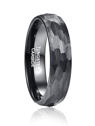 Vakki 6mm Ring Gebürstet Schwarz Gehämmerte Ringe Ring Wolfram Schwarz Matt Größe 60(19.1)