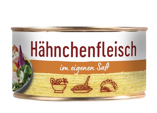 DREISTERN Hähnchenfleisch im eigenen Saft 300g, In recyclebarer Konservendose mit pracktischem Ring Pull, Lange Haltbarkeit dank natürlicher Konservierung, Hausmacher Qualität