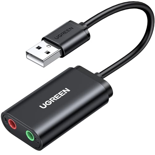 UGREEN Externe USB Soundkarte Klinke Adapter für Computer, PS5, PS4, USB Audio Stereo Adapter External Sound Card (Schwarz)