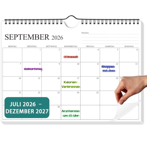 Wandkalender 2026 2027,Kalender 2026/27 im A4 Querformat,30 x 21 cm