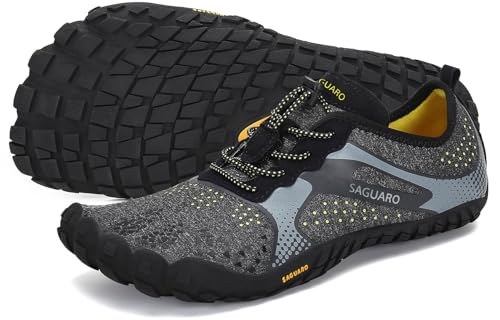 SAGUARO Barfußschuhe Herren Damen Traillaufschuhe Outdoor & Indoor Training Fitnessschuhe Wander Wald Strand Straße Laufschuhe Walkingschuhe Schnell Trocknend Badeschuhe, Metall Schwarz, 43 EU