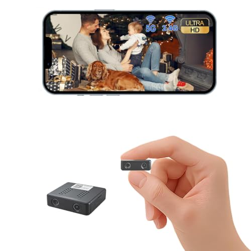 XNJ Mini Kamera, 4K Überwachungskamera Innen Akku 2.4/5 GHz WLAN, mit Bewegungserkennung, Nachtsicht, für Zuhause, Baby, Büro, Innenbereich, Schwarz