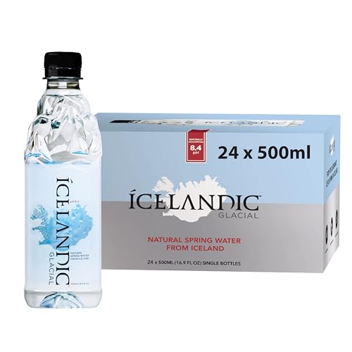Icelandic Glacial Premium Natürliches Wasser 500ml Flaschen aus recyceltem PET x 24 pro Pack – Alkalisch/Niedriger pH-Wert, BPA-frei, Klimaneutral aus der isländischen Quelle. Geringer TDS-Gehalt.