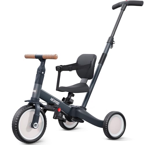 newyoo TR007 5-in-1 Dreirad mit Schubstange 1-3 Jahre, Dunkelgrau