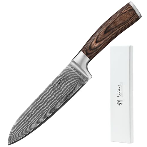 Wakoli EDIB Damastmesser Santoku 17 cm Klinge – Scharfes Santokumesser aus 67 Lagen Damaststahl mit VG10-Kern (60 ±2 HRC) – Allzweck Küchenmesser mit Pakkaholzgriff in Geschenkbox