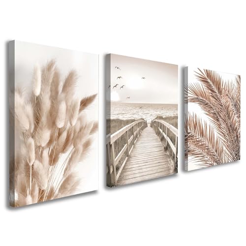 Galmcook Leinwand Bilder mit Rahmen 3er Set – Wandbild 30x40 cm, Natur & Boho Kunstdruck auf Leinwand, Wandbilder Modern für Wohnzimmer, Schlafzimmer oder Flur, mit Haken und ohne Spuren Nägeln