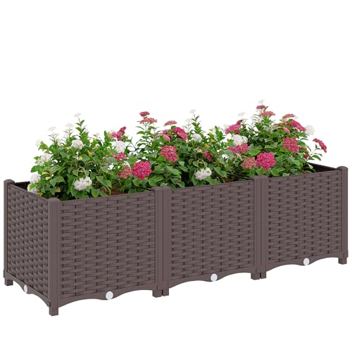 Outsunny Hochbeet Kunststoff, Modulare Pflanzbeet mit Selbstbewässerungssystem, Frühbeet Gartenbeet Blumenkasten Pflanzkasten Pflanzkübel 120 x 40 x 37cm für Garten Balkon Terrasse, Blumen, Pflanzen