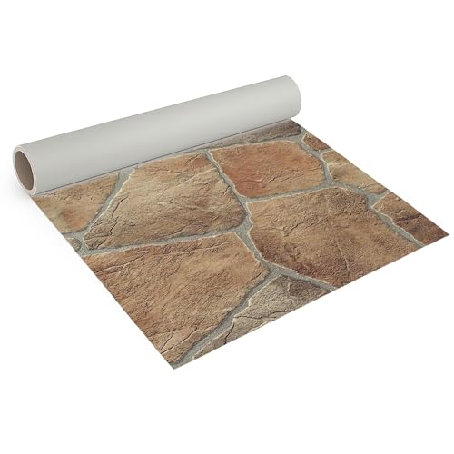 Internethandel Pfordt CV Bodenbelag Bruchstein Braun, 100x200 cm, pflegeleichter PVC Vinylboden, Meterware für Küche und Wohnzimmer