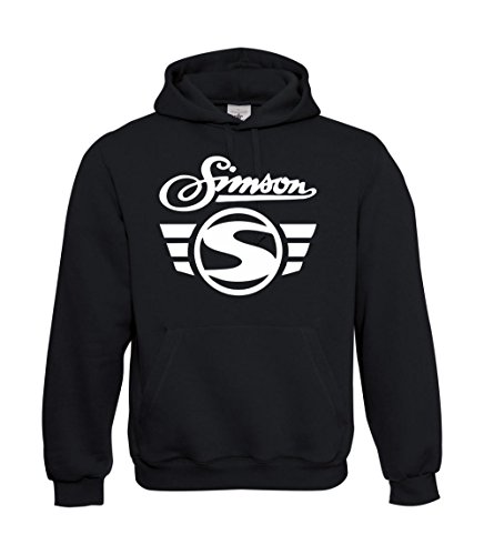 Textilhandel Hering Kapuzenpullover - Simson Logo + Schrift Fun (Schwarz, L)
