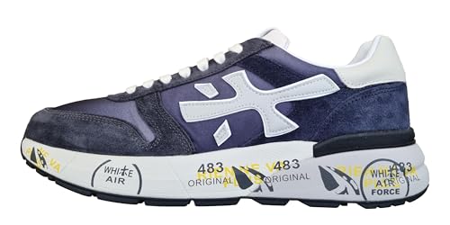 PREMIATA Herrenschuhe Sneaker Wildleder Stoff Mick_7209 Blau-Weiß, blau, 43 EU