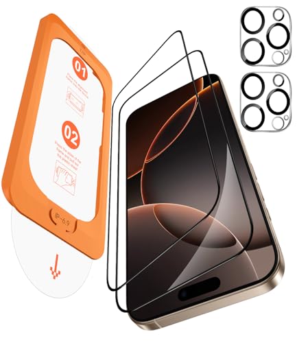 OMOTON für iPhone 16 Pro Max für Panzerglas, Auto-Installation, kompatibel mit iPhone 16 Pro Max Kameraschutz, 2+2 Stück, Bläschenfrei, 9H Härte Folie, 6,9 Zoll