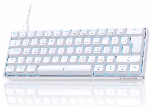TMKB T61SE Gaming Mechanische Tastatur mit Deutsches QWERTZ Layout,Rote Schalter,weiße