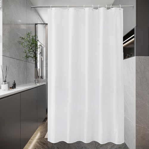 EurCross Duschvorhang 120 x 200 für Badezimmer, Weiß Schmal Kleine Antischimmel Wasserdicht Waschbar Textil Stoff Bad Vorhang mit 8 Ringen