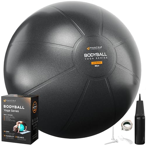 MANTRA SPORTS Gymnastikball – Sitzball, Pilates Ball für Büro & Rückentraining, Balance Ball für Yoga, Anti-Burst mit Pumpe, Schwarz - 65cm