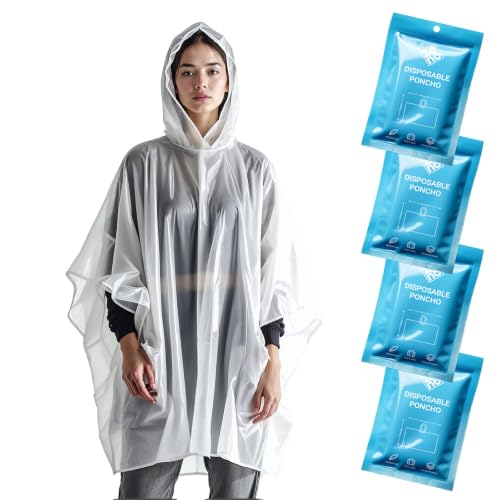 ZENO Regenponcho Einweg Transparent mit Kapuze für Festival - 4er-Pack