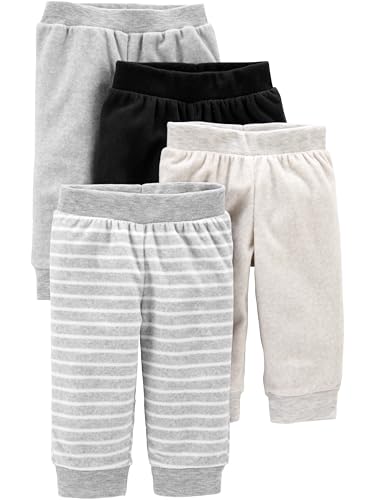 Simple Joys by Carter's Unisex Baby 4-Pack Fleece Pants Hose, Elfenbein/Hellgrau/Schwarz/Weiß Streifen, 6-9 Monate (4er Pack)
