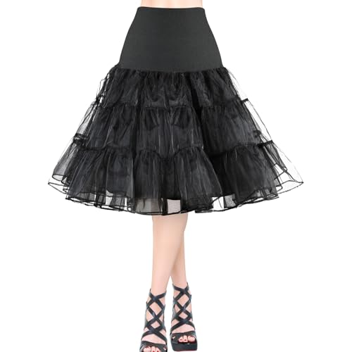 AYBUY Petticoat Retro Reifrock, 50er Jahre Vintage tüllroc, Damen Unterrock Kurz Tüll-Unterrock Ballettrock für Wedding Bridal Abschlussball Abend Rockabilly, Schwarz (XL)