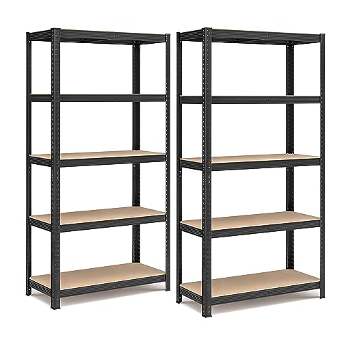 SONGMICS Schwerlastregal, 2er Set, Kellerregal, Lagerregal, 40 x 90 x 180 cm, Regal mit Stahlgestell, jeweils bis 875 kg belastbar, 5 verstellbare Ablagen, schwarz GLR040B02